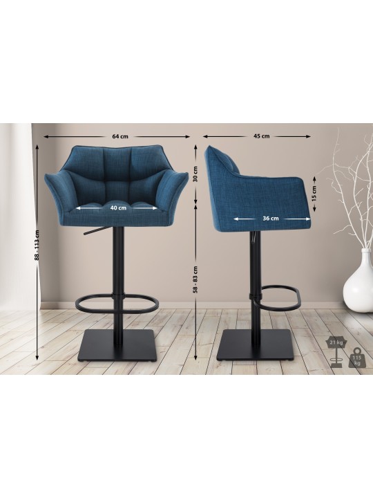 Sæt med 2 barstole Damaso stof, blå