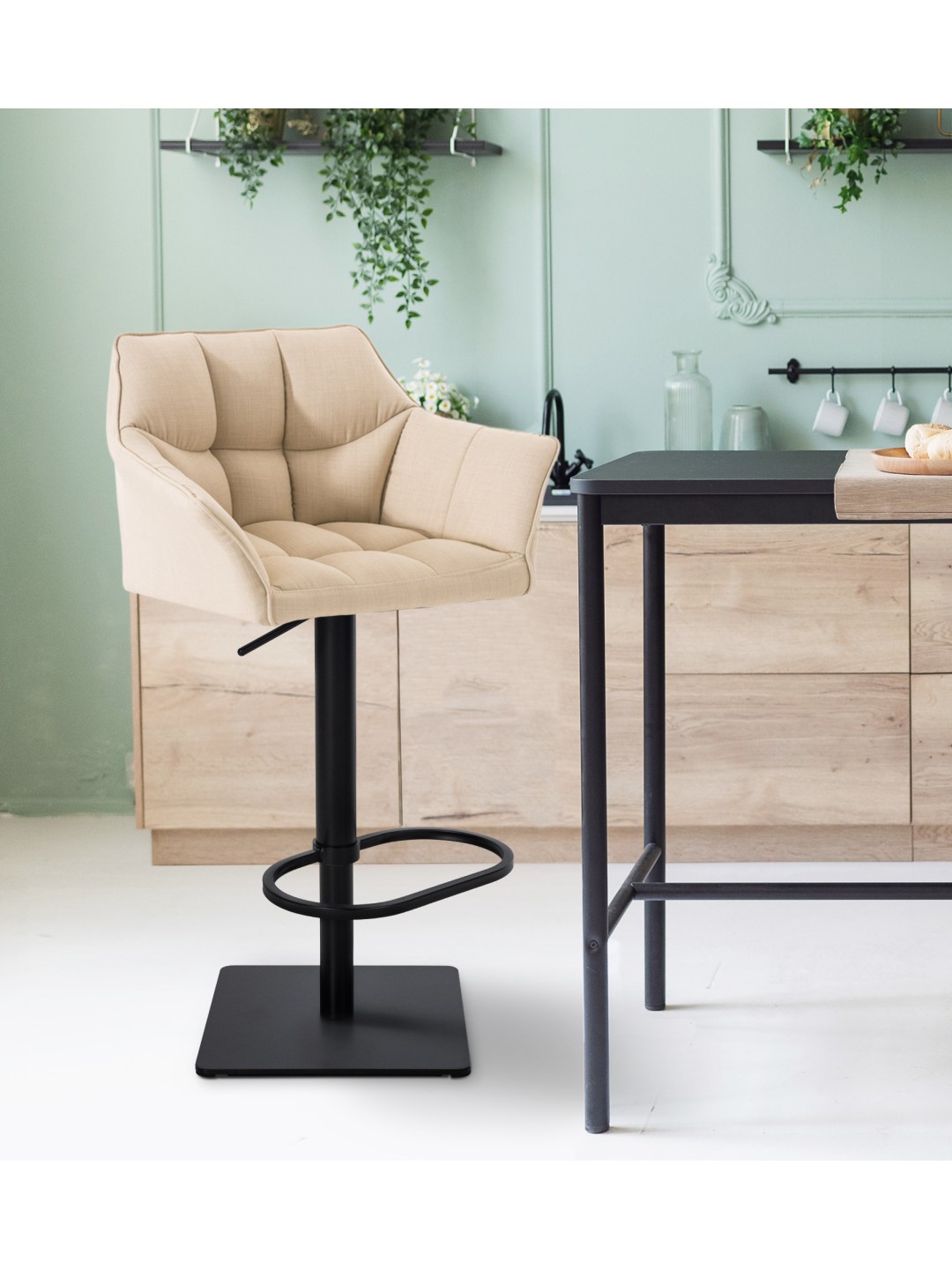 Sæt med 2 barstole Damaso stof, creme