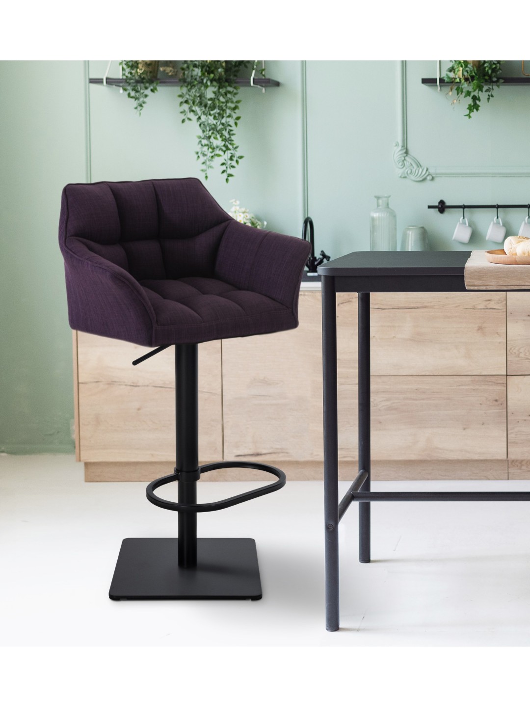 Sæt med 2 barstole Damaso stof, lilla