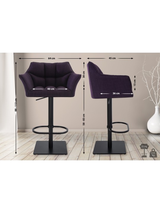 Sæt med 2 barstole Damaso stof, lilla