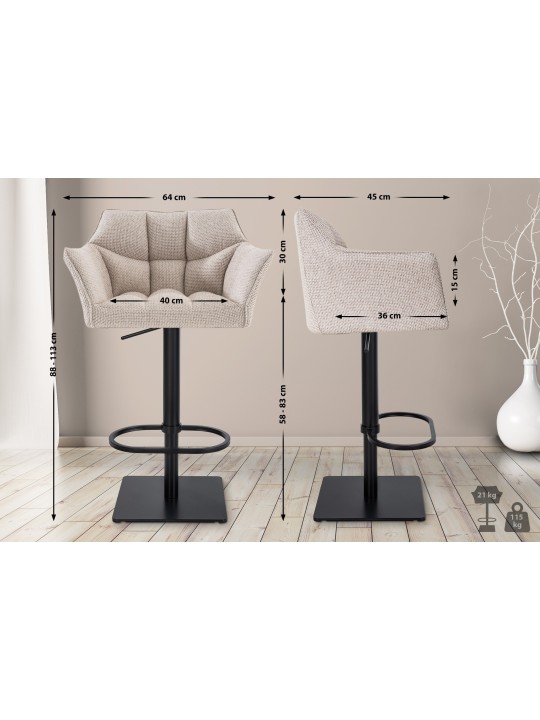 Sæt med 2 barstole Damaso stof, elfenben Sæt med 2 barstole Damaso stof, elfenben