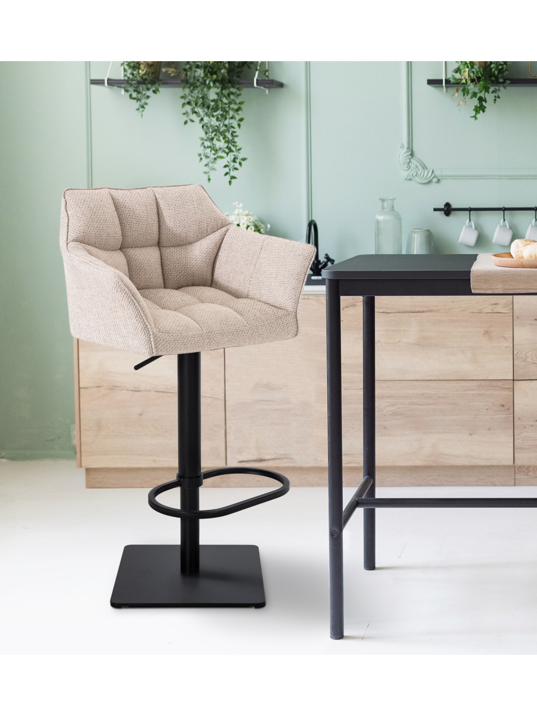 Sæt med 2 barstole Damaso stof, elfenben