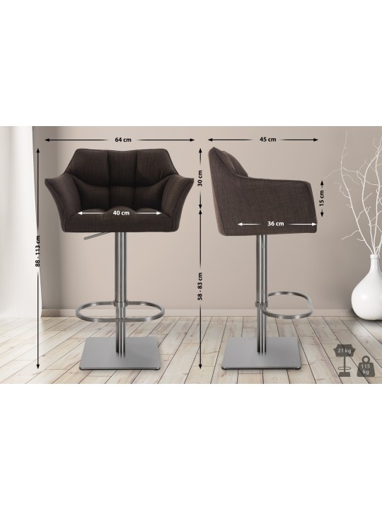 Sæt med 2 barstole Damaso stof rustfrit stål, brun Sæt med 2 barstole Damaso stof rustfrit stål, brun