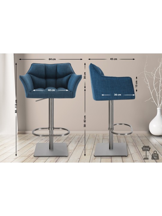Sæt med 2 barstole Damaso stof rustfrit stål, blå Sæt med 2 barstole Damaso stof rustfrit stål, blå