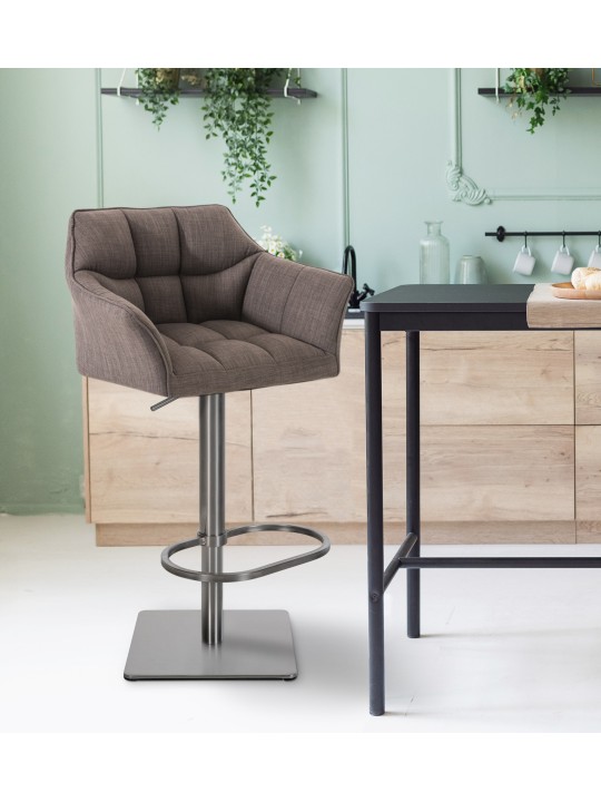 Sæt med 2 barstole Damaso stof rustfrit stål, grå