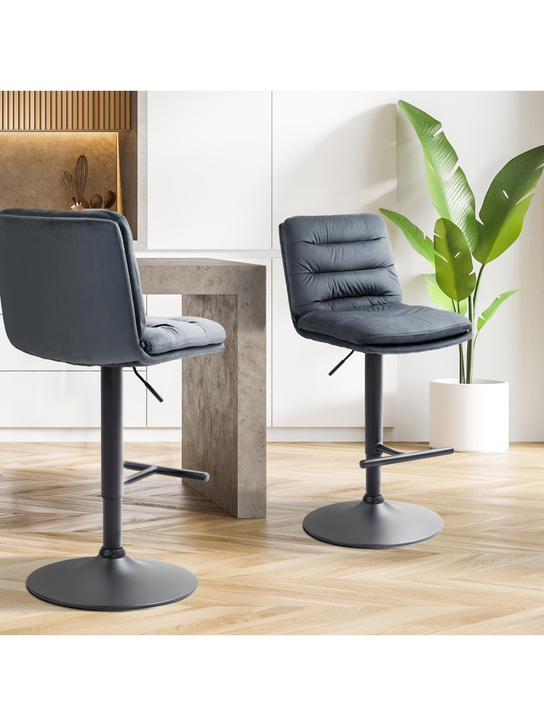 Barstol Damar fløjl, mørkegrå