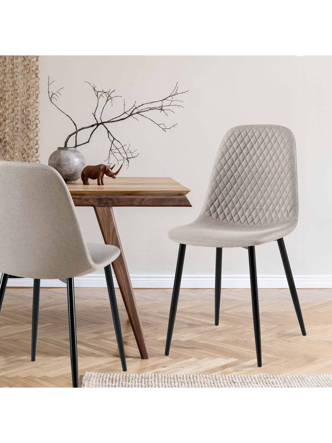 Sæt med 4 stole Giverny stof, grå