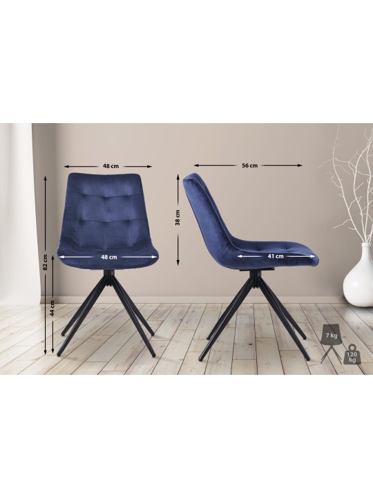 Merna spisestuestol i fløjl, mørkeblå