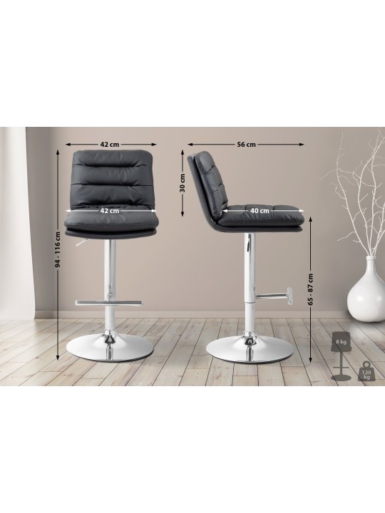 Sæt med 2 barstole Damar imiteret læder krom, sort Sæt med 2 barstole Damar imiteret læder krom, sort