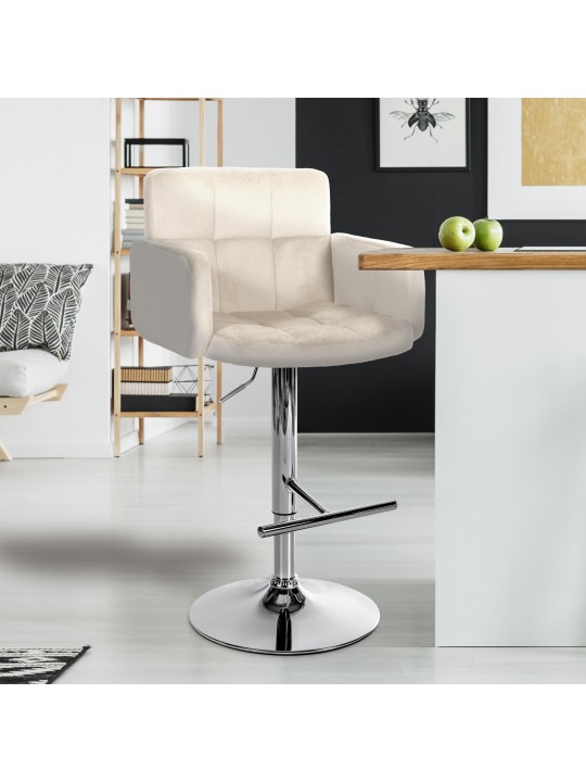 Barstol Los Angeles Velvet Chrome, creme