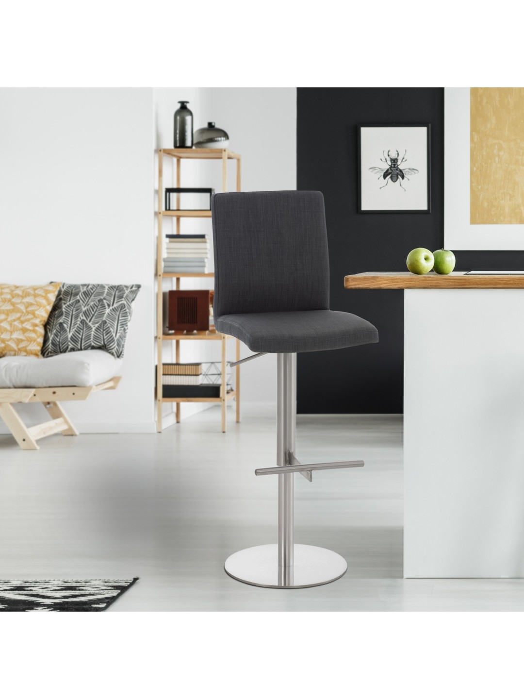 Barstol Cadiz stof rustfrit stål, mørkegrå