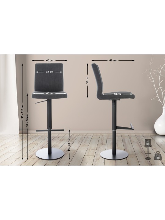 Sæt med 2 barstole Cadiz stof, mørkegrå