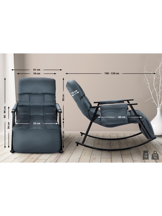 Gyngestol Cathy fløjl, mørkegrå