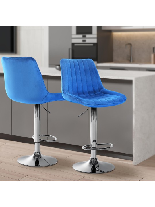 Sæt med 2 barstole Toni velour chrome, blå