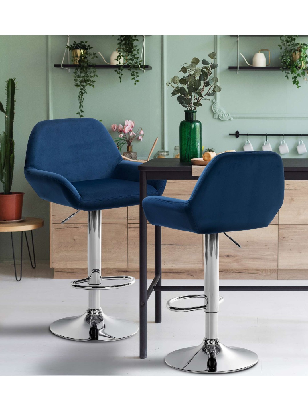 Barstol Braga fløjlskrom, blå