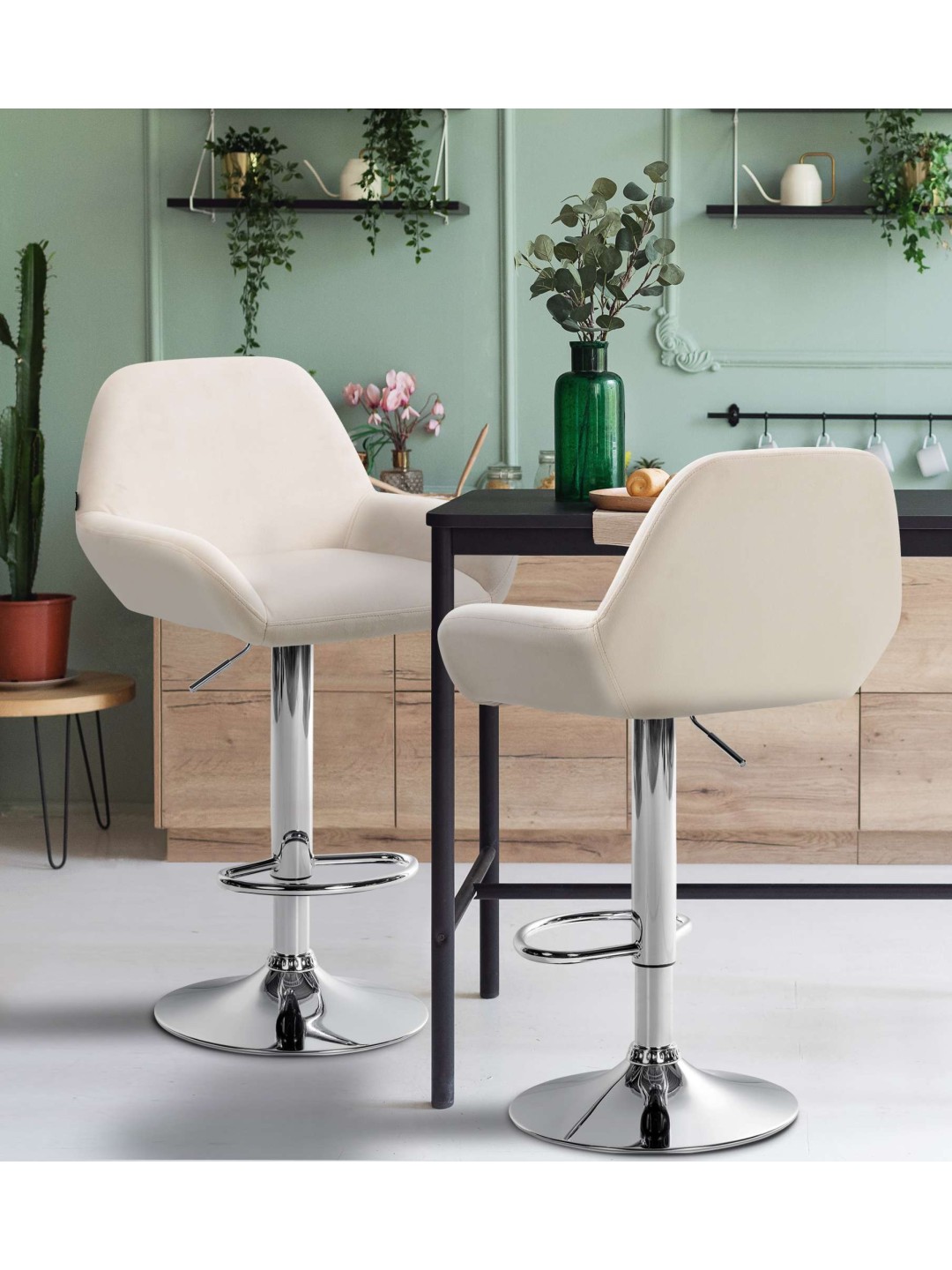 Barstol Braga fløjlskrom, creme