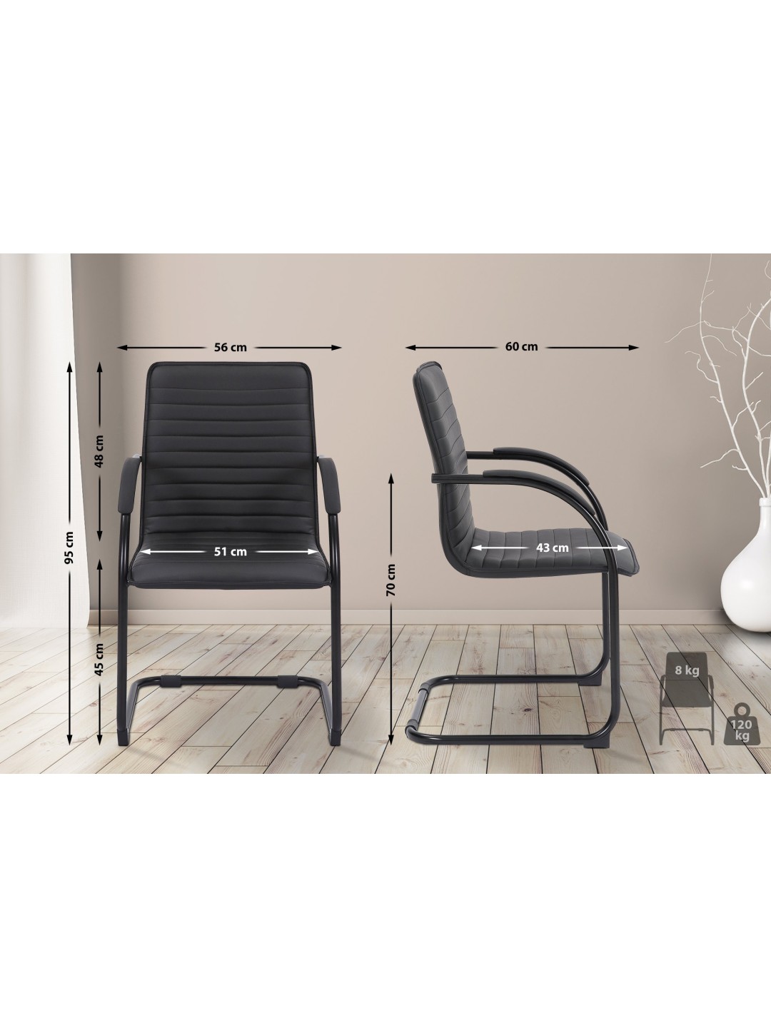 Besøgsstol Tira kunstlæder, sort