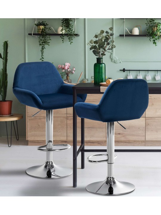 Sæt med 2 barstole Braga fløjlskrom, blå Sæt med 2 barstole Braga fløjlskrom, blå