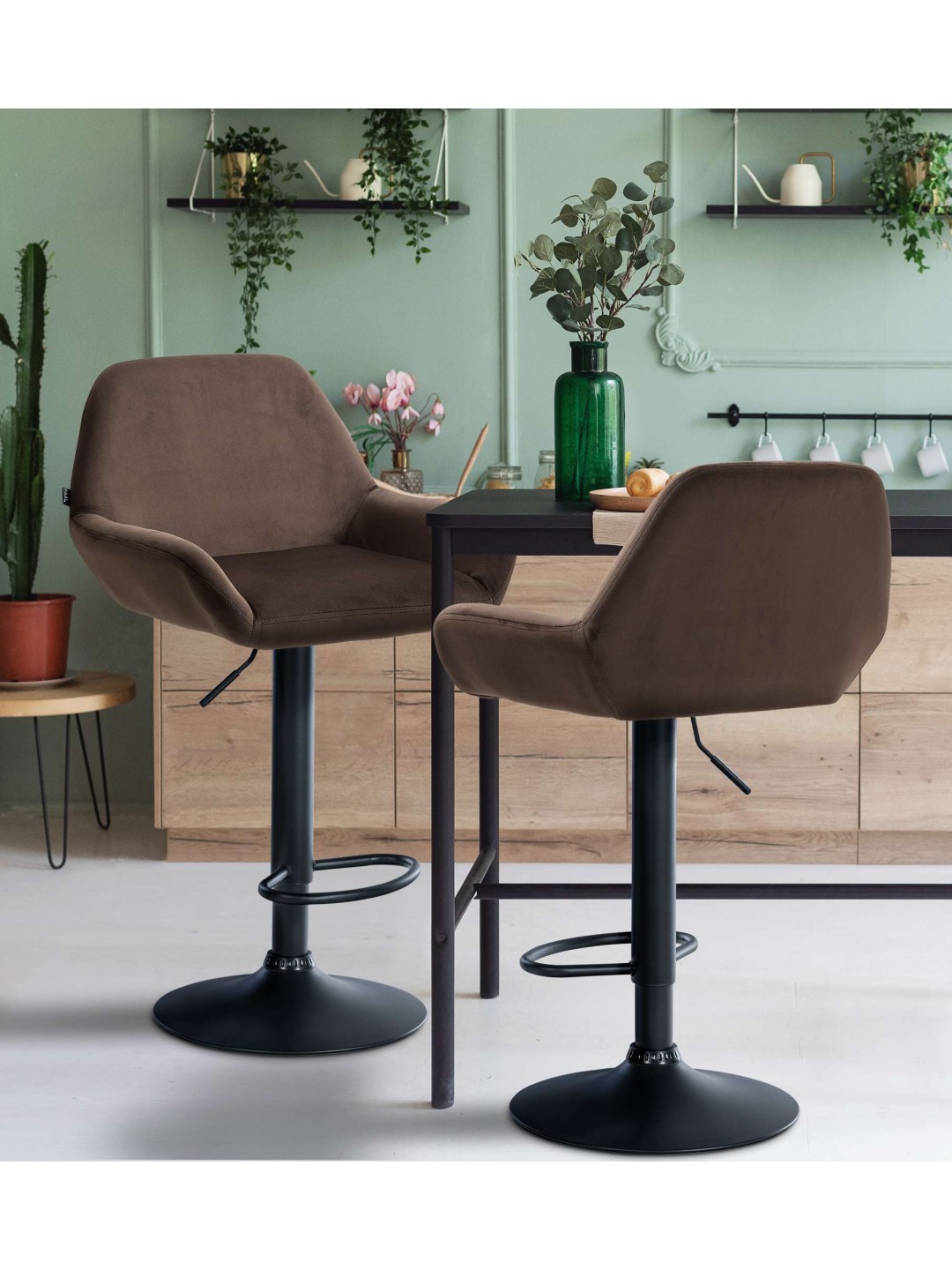 Sæt med 2 barstole Braga velvet, brun