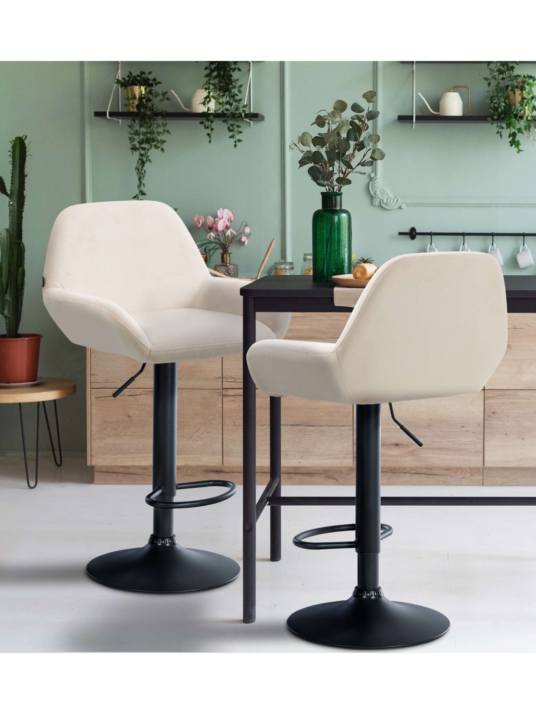 Sæt med 2 barstole Braga velvet, creme