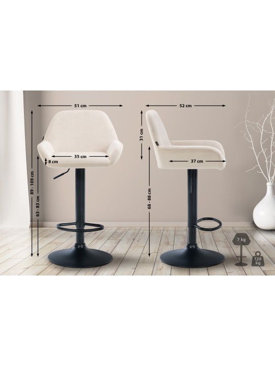 Sæt med 2 barstole Braga velvet, creme