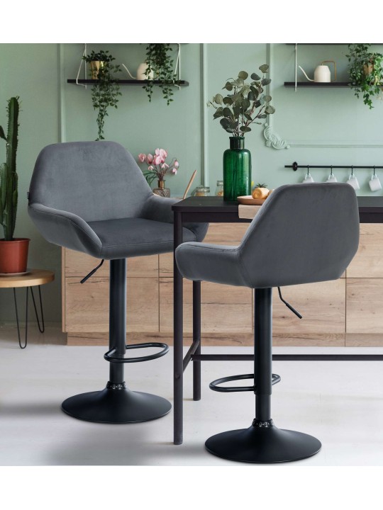 Sæt med 2 barstole Braga velvet, mørkegrå