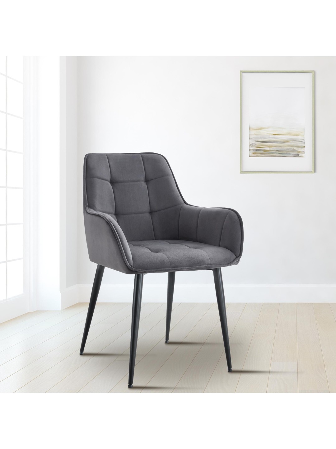 Ferndale spisestuestol i fløjl, mørkegrå