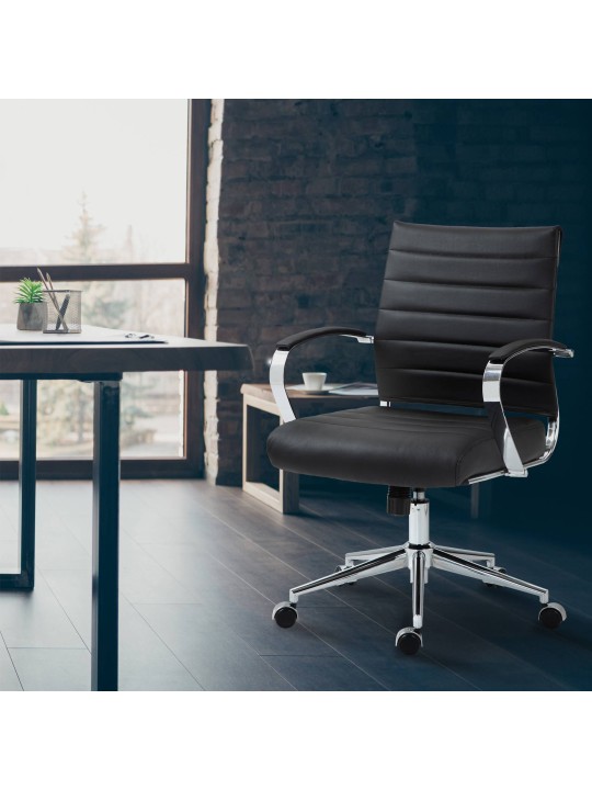 Kontorstol Oakland ægte læder, sort