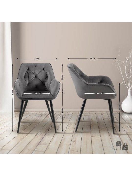 Sæt med 2 spisestuestole Cassis, mørkegrå Sæt med 2 spisestuestole Cassis, mørkegrå