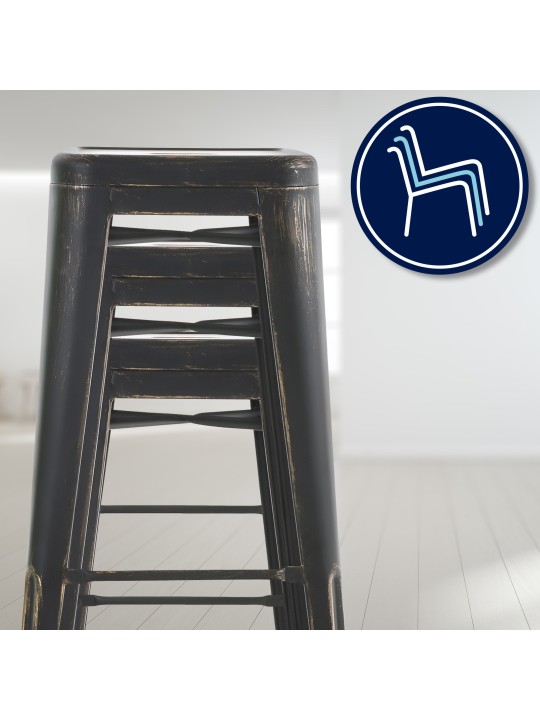 Barstol Joshua antik, sort-guld Barstol Joshua antik, sort-guld