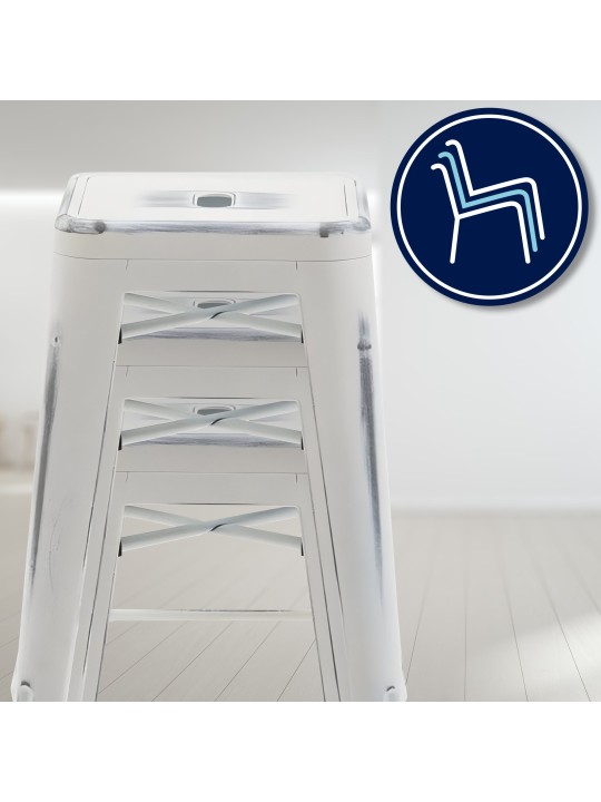 Sæt med 2 barstole Joshua, antik hvid