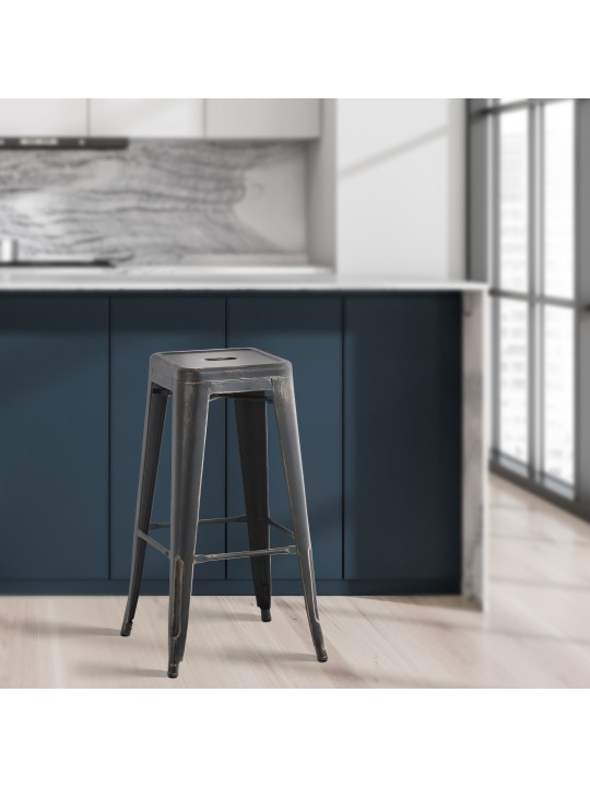 Sæt med 2 barstole Joshua, sort-guld