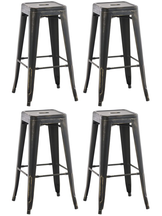 Sæt med 4 Joshua barstole antikke, sort-guld