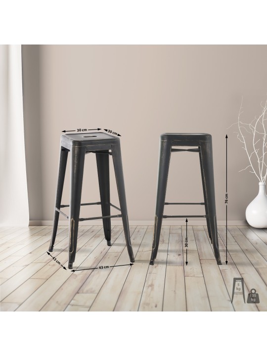 Sæt med 4 Joshua barstole antikke, sort-guld