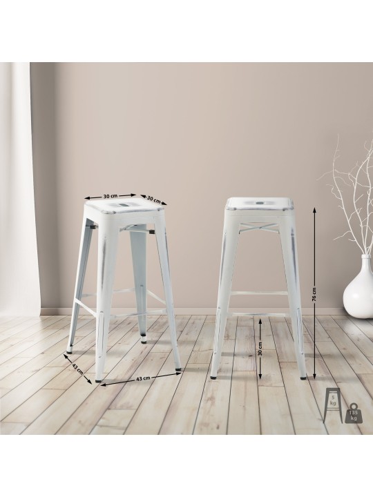 Sæt med 4 barstole Joshua, antik hvid