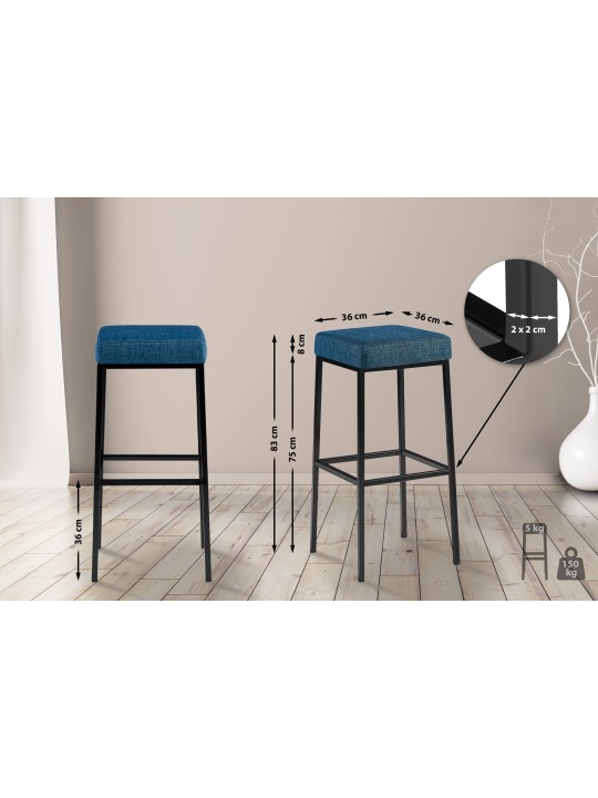 Sæt med 2 barstole Montreal 85 stof, blå