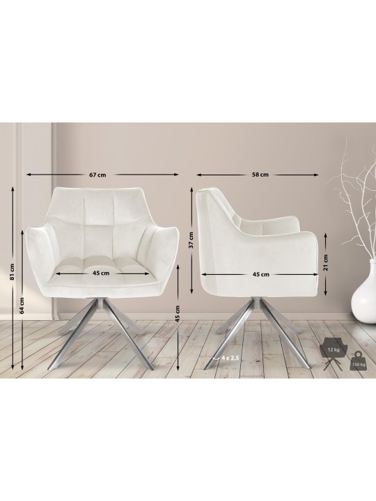 Spisestuestol Swing velour rustfrit stål, creme