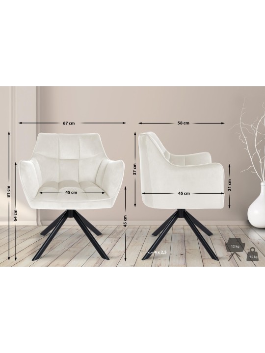 Swing fløjl spisestuestol, creme