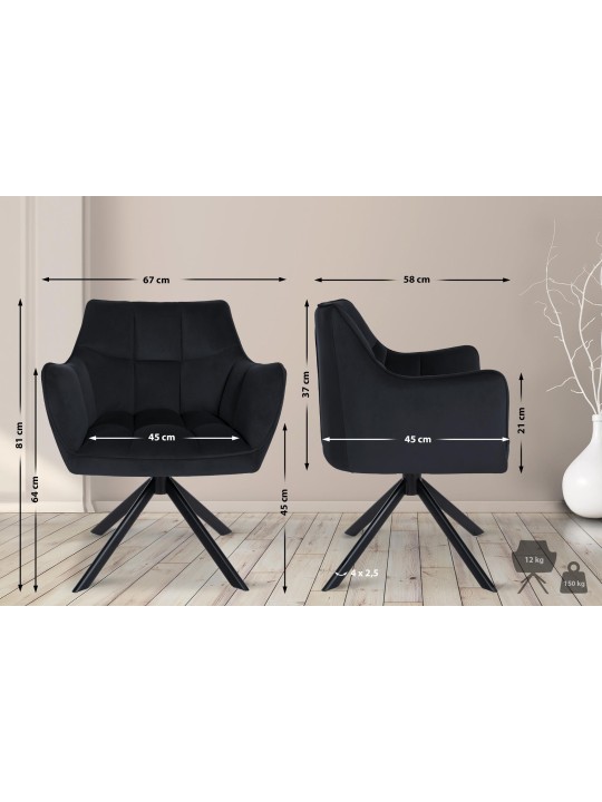 Swing fløjl spisestuestol, sort