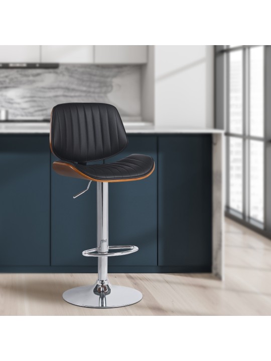 Barstol Clawson imiteret læder krom, valnød/sort Barstol Clawson imiteret læder krom, valnød/sort