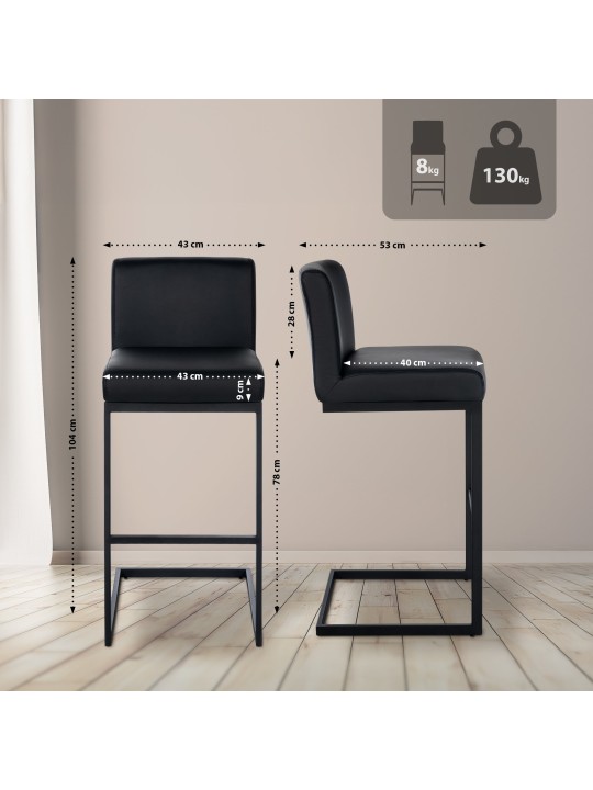 Barstol Hopewell imiteret læder B, sort