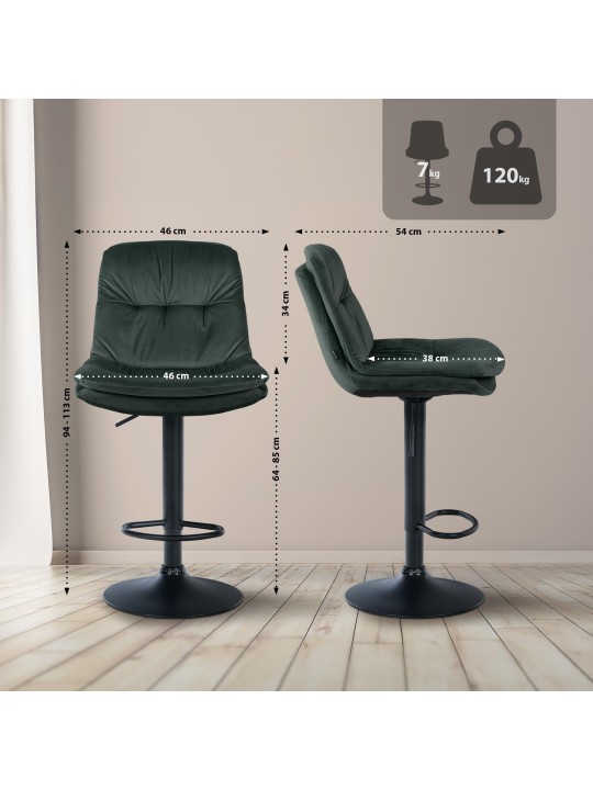 Barstol Laurel velour, mørkegrøn