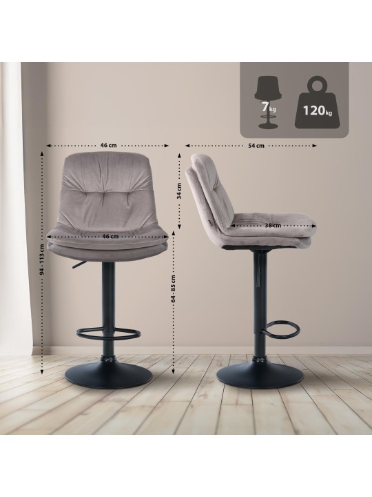 Barstol Laurel velour, grå