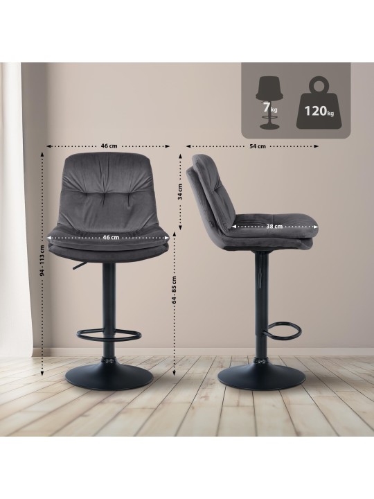 Barstol Laurel velour, mørkegrå