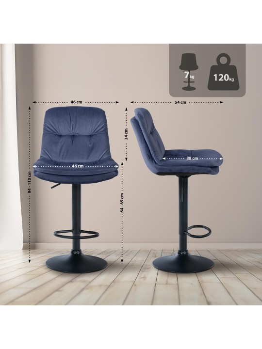 Barstol Laurel velour, blå