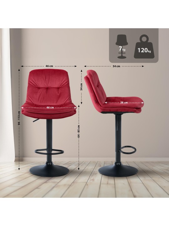 Barstol Laurel velour, rød