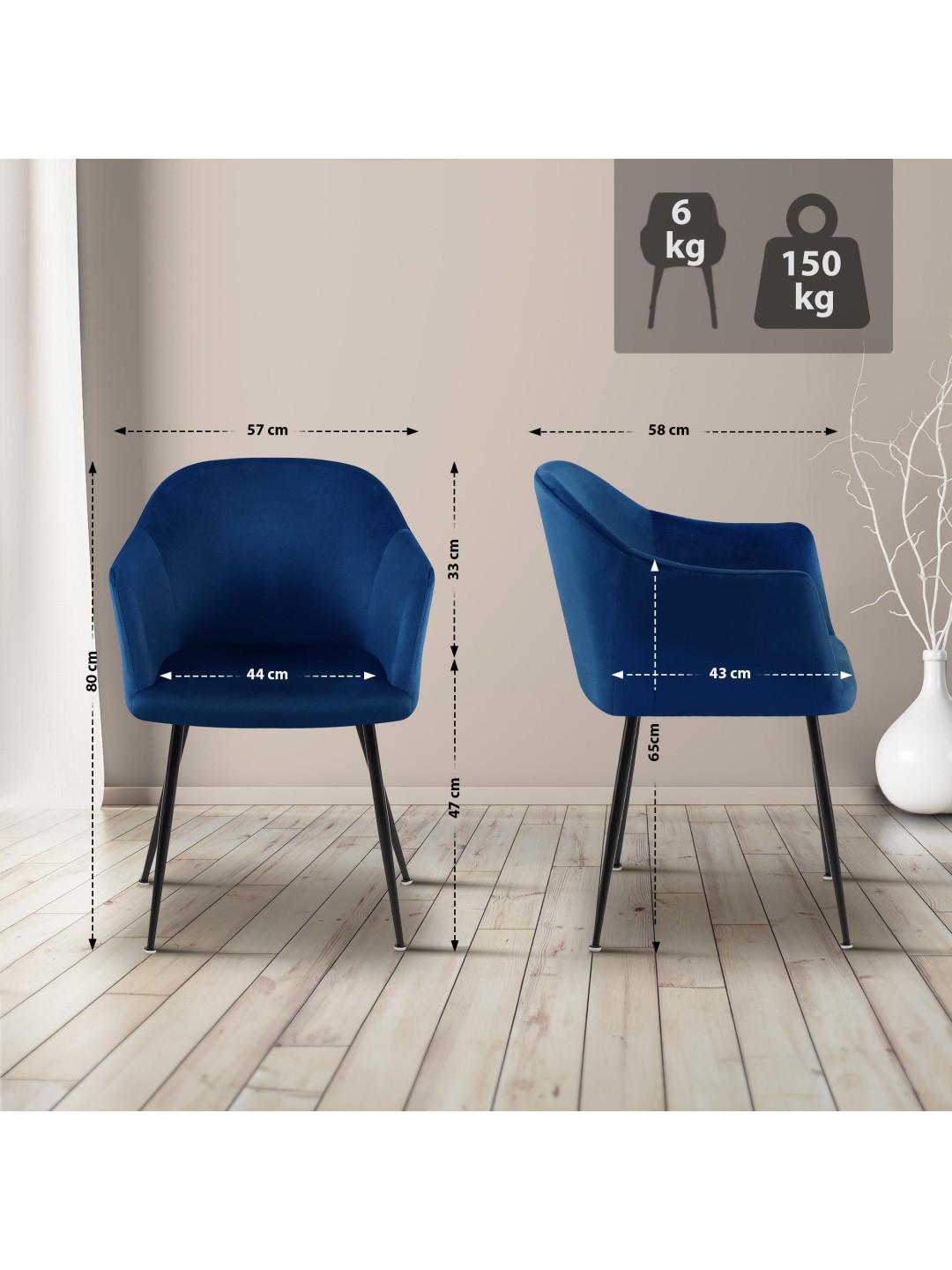 Jaysie spisestuestol i fløjl, mørkeblå