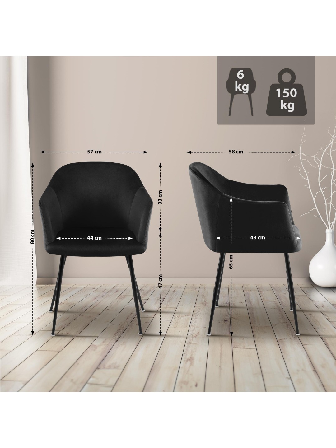 Jaysie spisestuestol i fløjl, sort