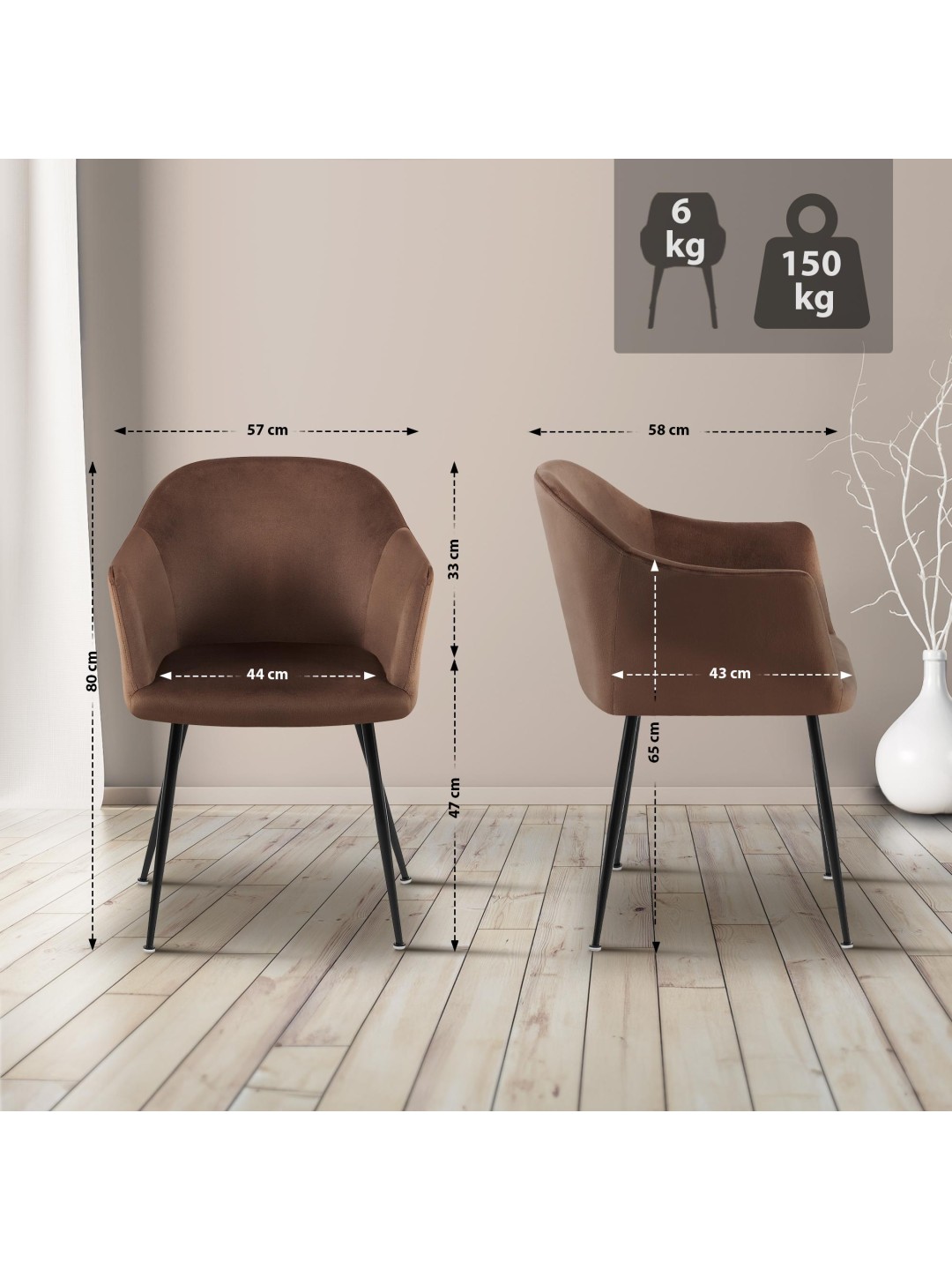 Jaysie spisestuestol i fløjl, brun