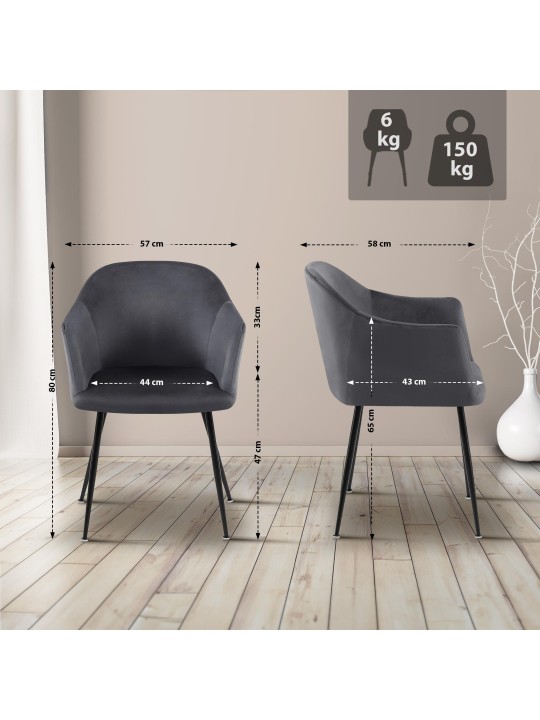 Jaysie spisestuestol i fløjl, mørkegrå Jaysie spisestuestol i fløjl, mørkegrå